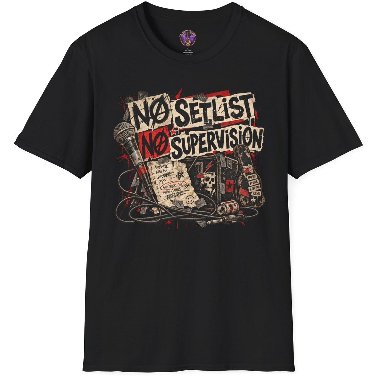No Setlist, No Supervision graphic with microphone and distressed 1990s punk and garage-band flyer styling.