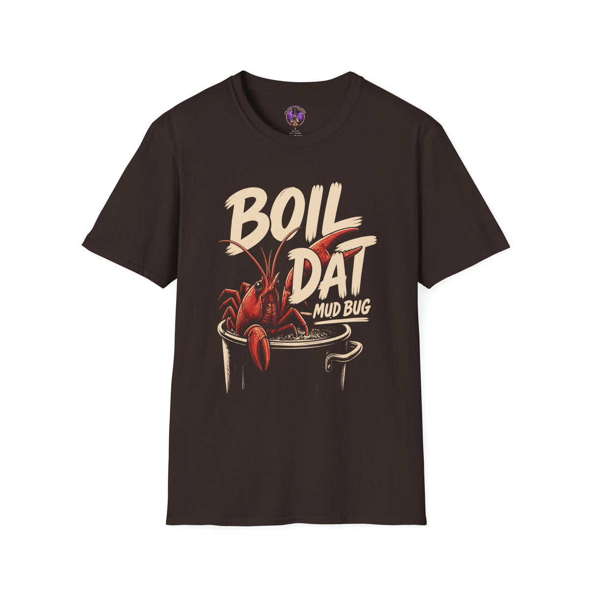 Front view of the Boil Dat Mud Bug Cajun Crawfish shirt.