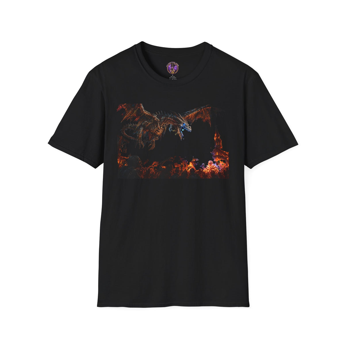 Skeletal Dragon Battle T-Shirt - Dark Fantasy graphic T-shirt product image 1