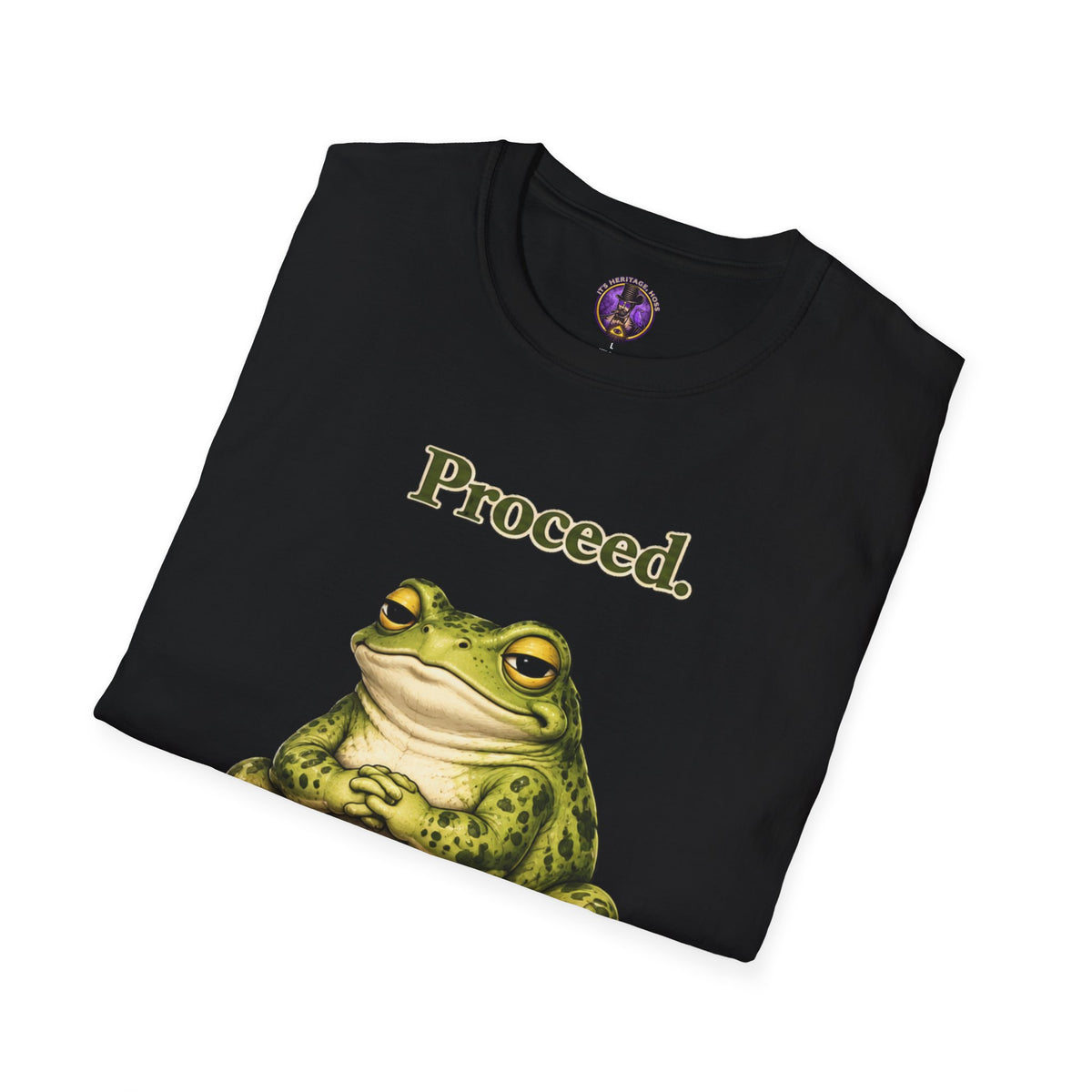 Folded Proceed Frog shirt — Cute Vintage Frog Illustration Tee, showing the front graphic.