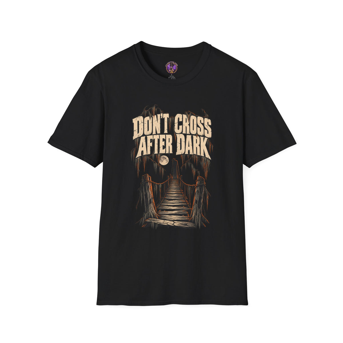 Don't Cross After Dark T-Shirt - Spooky Skull Bridge Graphic Tee graphic T-shirt product image 1