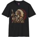 Skeletal warrior wearing an elaborate feathered headdress in detailed distressed vintage gothic artwork