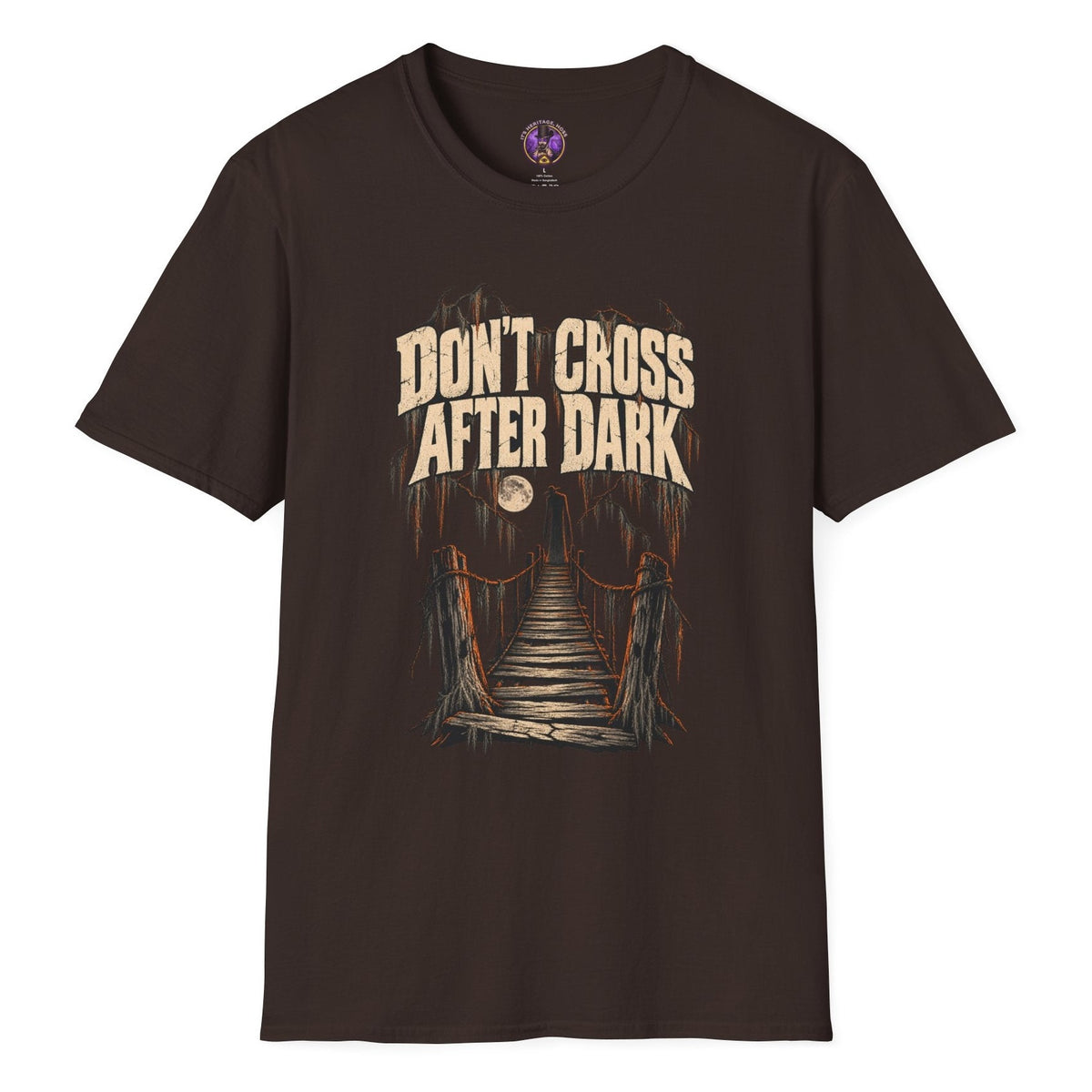 Don't Cross After Dark T-Shirt — Spooky Skull Bridge Graphic Tee