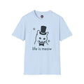 Cat T-Shirt - “life is meow” Cute Top Hat Cat Graphic Tee graphic T-shirt product image 3