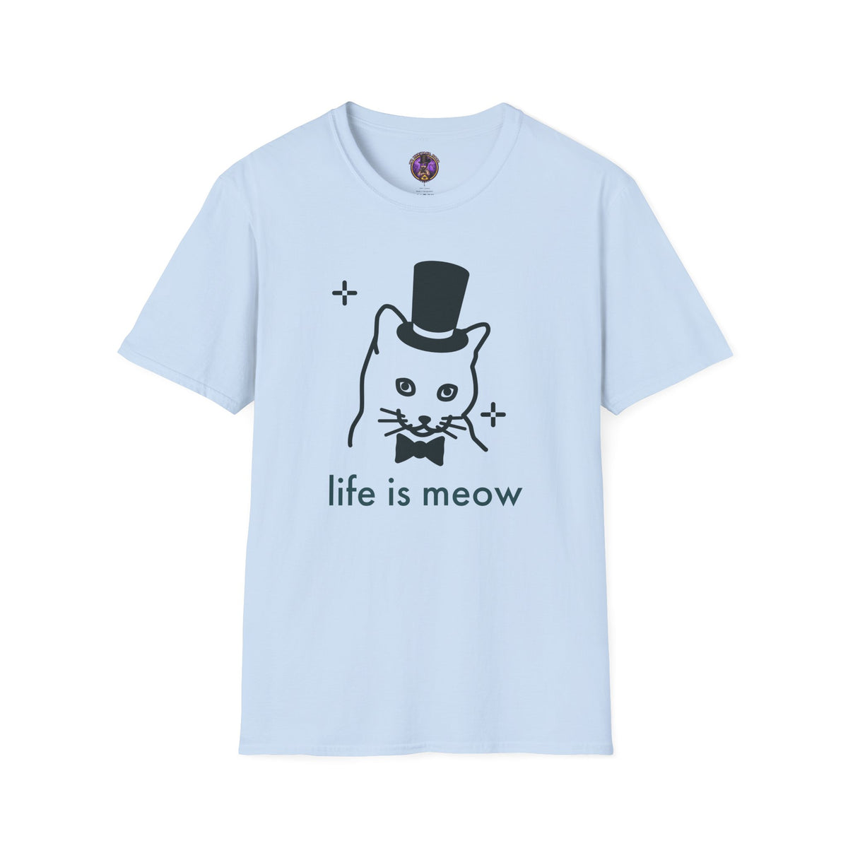 Cat T-Shirt - “life is meow” Cute Top Hat Cat Graphic Tee graphic T-shirt product image 3