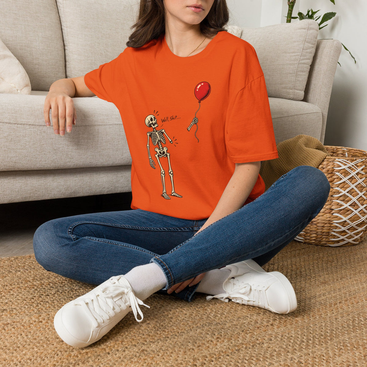 Plain back view of the Well Shit Skeleton Balloon Halloween shirt.