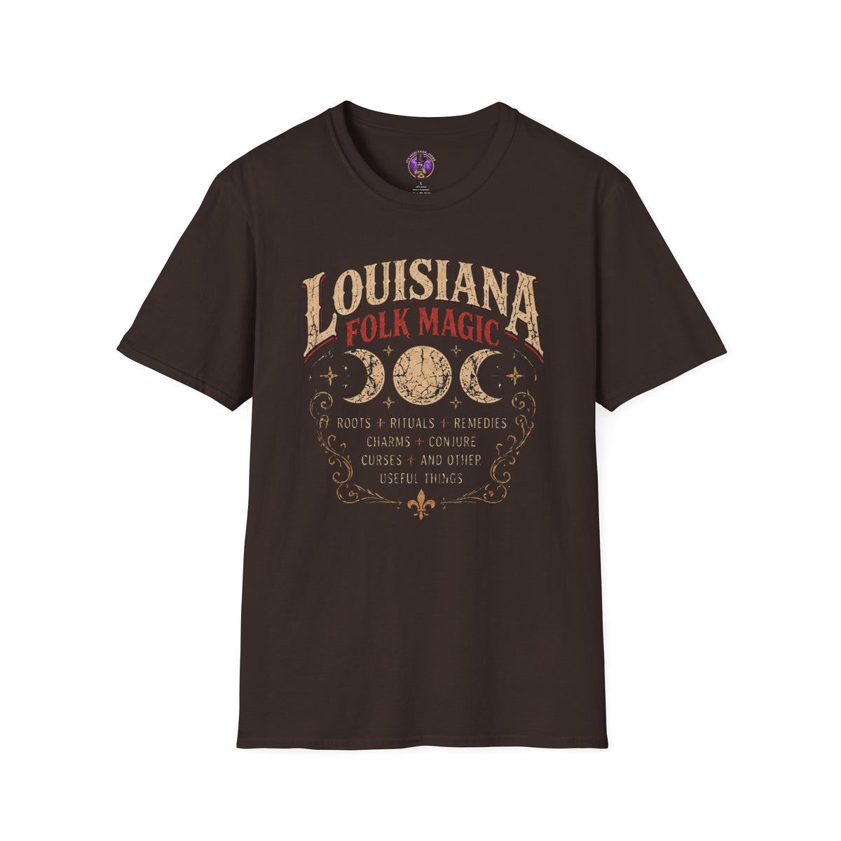 Front view of the Louisiana Folk Magic shirt — Vintage Crescent City Witchy Design.