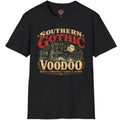 Moonlit swamp scene with vintage Southern Gothic Voodoo lettering on a graphic T-shirt