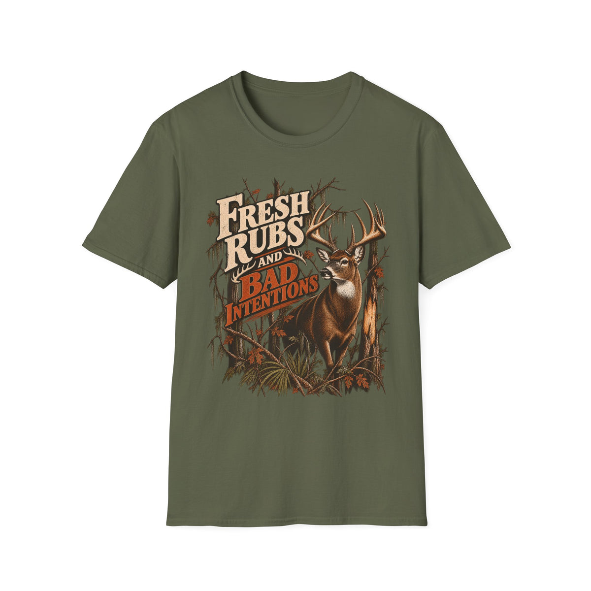Fresh Rubs & Bad Intentions Whitetail Rut Hunting Design