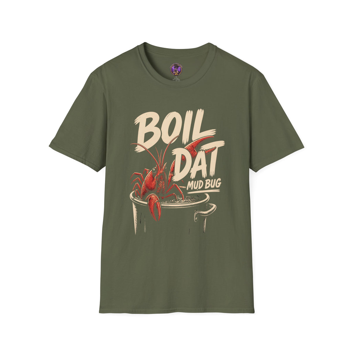 Front view of the Boil Dat Mud Bug Cajun Crawfish shirt.