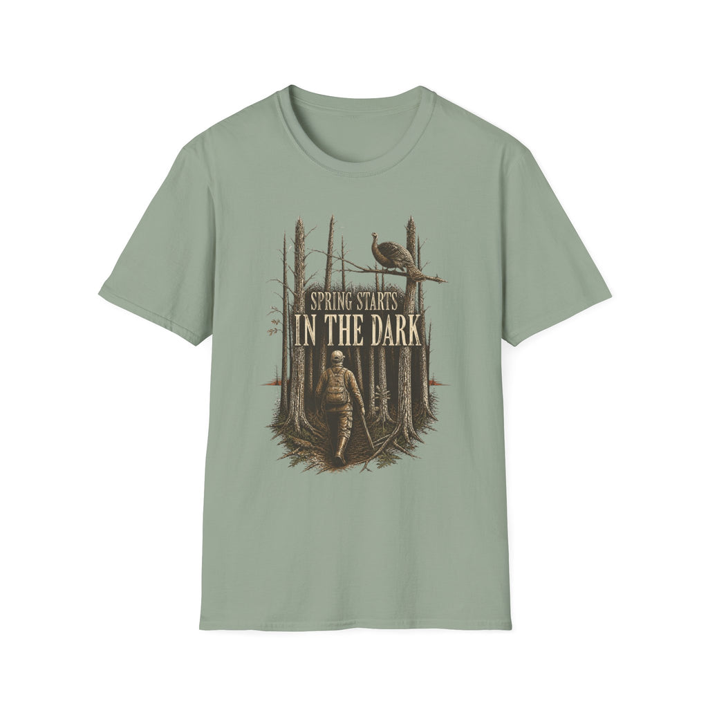 Spring Starts in the Dark Turkey Hunting T-Shirt
