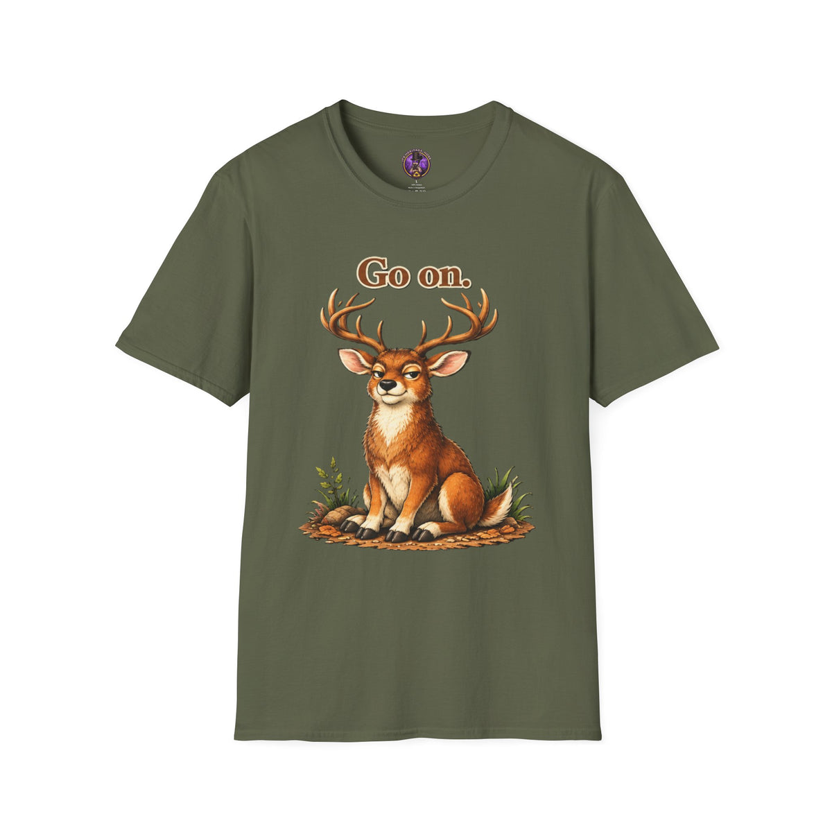 Front view of the Go On Deer shirt — Cute Buck Graphic Tee for Nature Lovers.