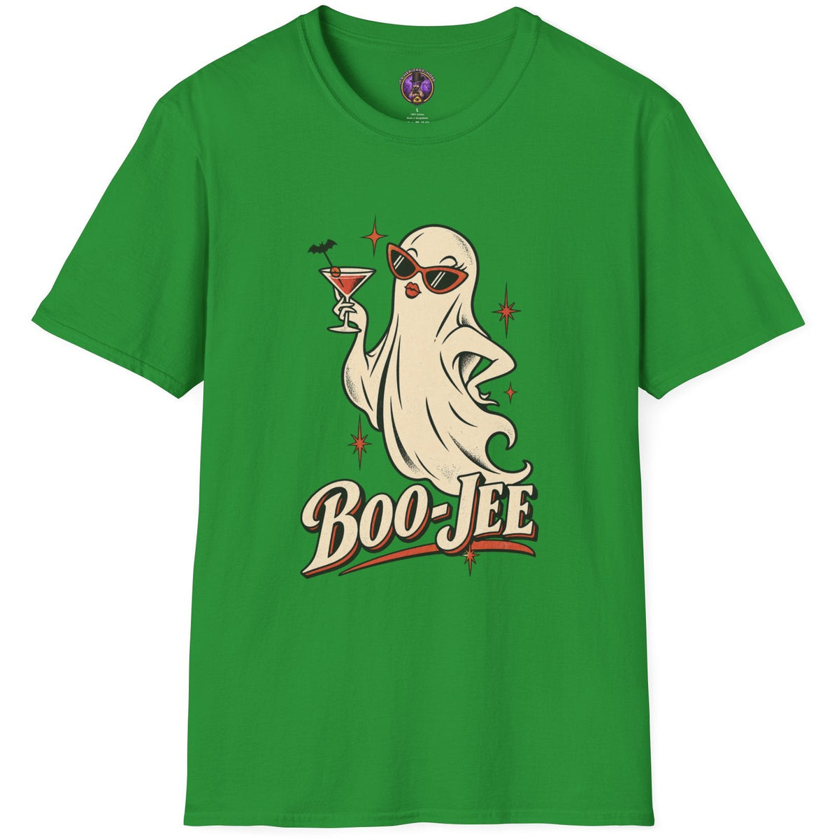 Boo-Jee bougie ghost Halloween graphic t-shirt with sunglasses lipstick and cocktail