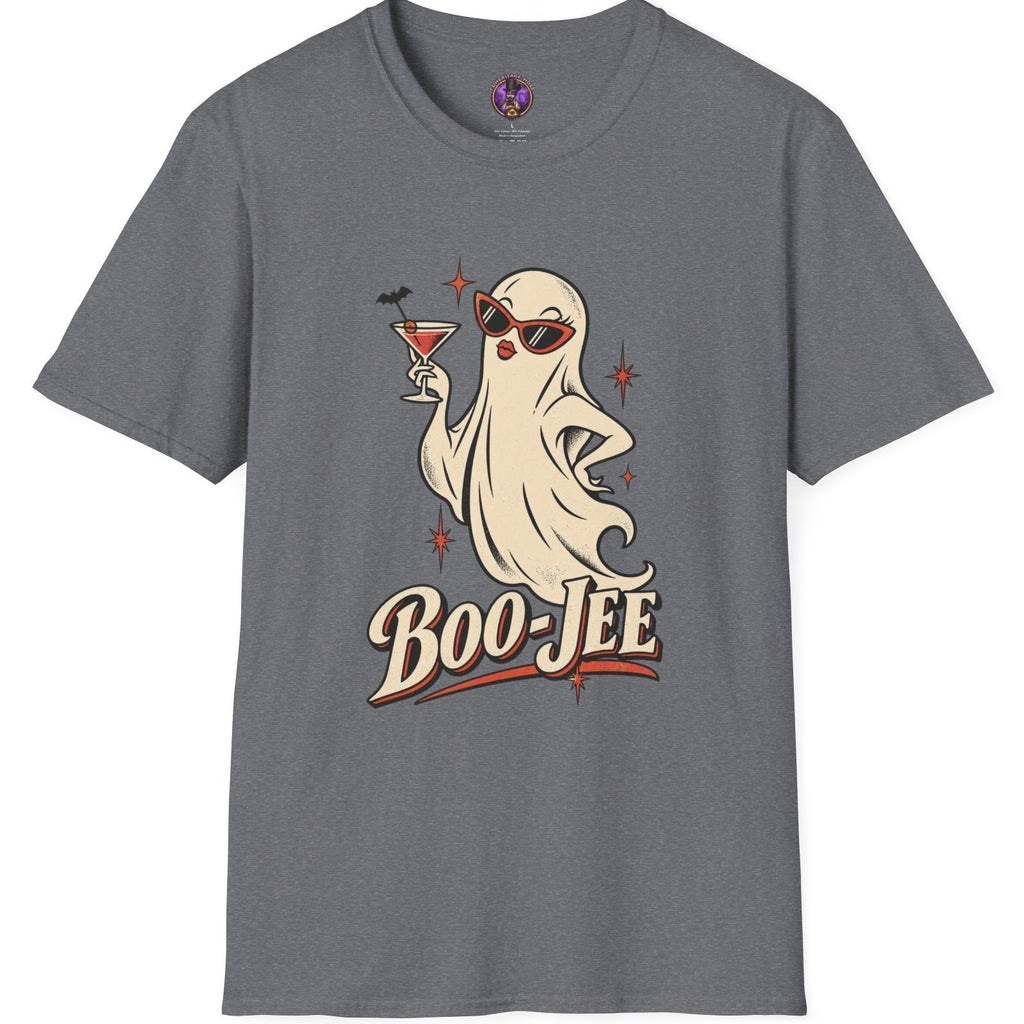 Boo-Jee bougie ghost Halloween graphic t-shirt with sunglasses lipstick and cocktail