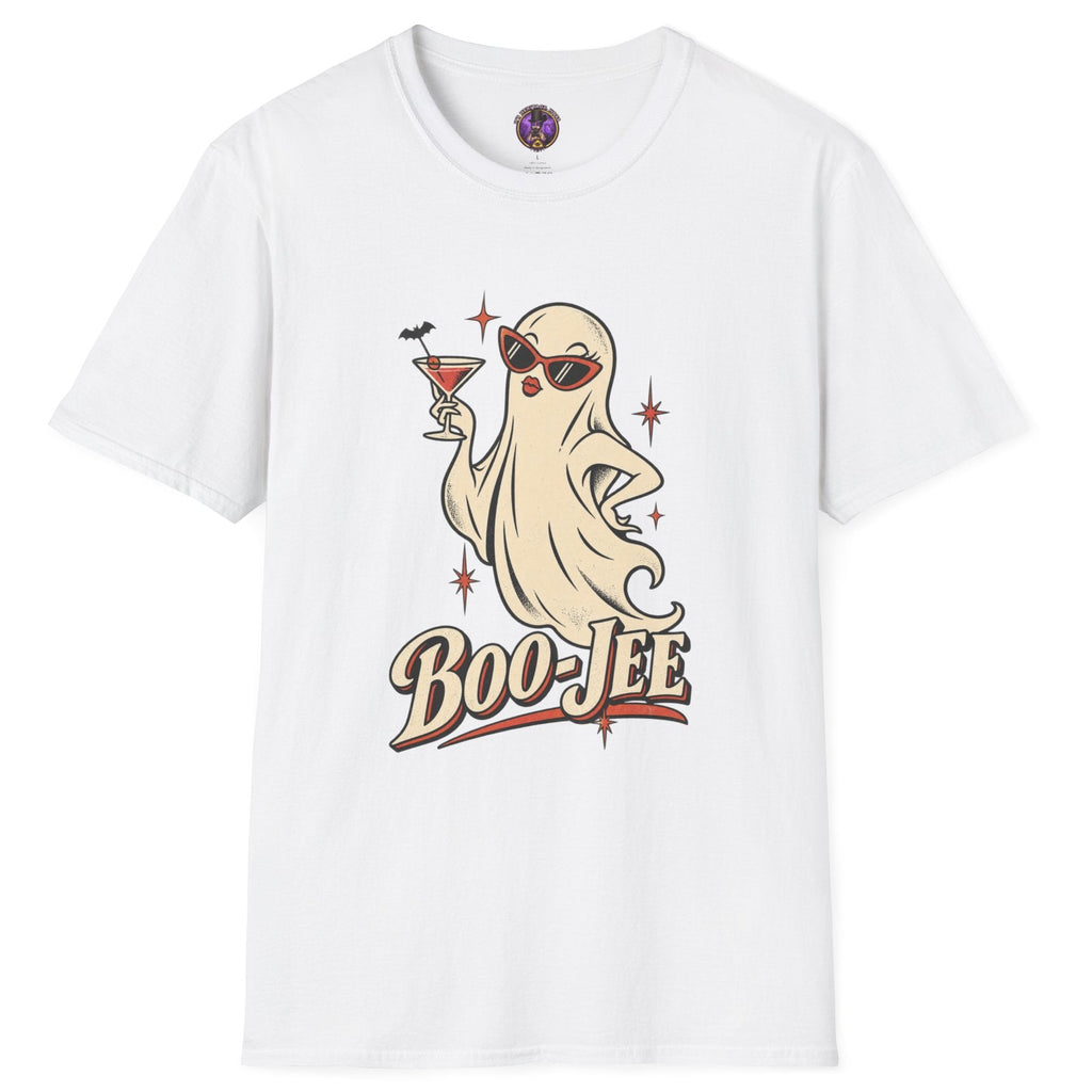 Boo-Jee bougie ghost Halloween graphic t-shirt with sunglasses lipstick and cocktail